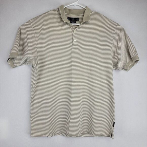 Nike Golf Mens Size Large Brown White Striped Dri-Fit Cotton Poly Polo - Picture 1 of 6